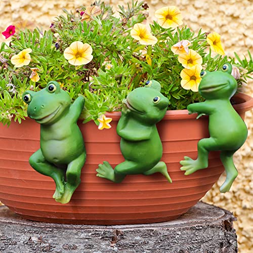 LOMUG Gartenteich Frösche Deko, 3 pcs gartendeko für draußen, Niedlichen Hängende Frösche Deko, für Terrassenteich Zinkwannen Pflanzschale Garten Balkon Terrasse Teiche Deko Blumentopf Pflanzgefäß von LOMUG