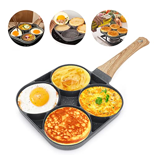 LOMUG Spiegeleipfanne, Pancake Pfanne mit 4 Loch Pfanne, Spiegelei Pfanne, Ei Pfanne Multifunktional Antihaft-Aluminium Bratpfanne Eierpfanne Omelettpfanne Augenpfanne für Induktionsherd und Gasherd von LOMUG