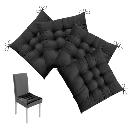 LOMUG Stuhlkissen 4er Set, 40x40 cm Sitzkissen mit Bändern, Sitzpolster Stuhl Esszimmerstuhl Sitzauflage Stuhl Waschbare Stuhlauflage für Bürostuhl Gartenstuhl Sitzpolster Indoor Outdoor, Schwarz LOMUG Stuhlkissen 4er Set, 40x40 cm Sitzkissen mit Bändern, Sitzpolster Stuhl Esszimmerstuhl Sitzauflage Stuhl Waschbare Stuhlauflage für Bürostuhl Gartenstuhl Sitzpolster Indoor Outdoor, Schwarz von LOMUG
