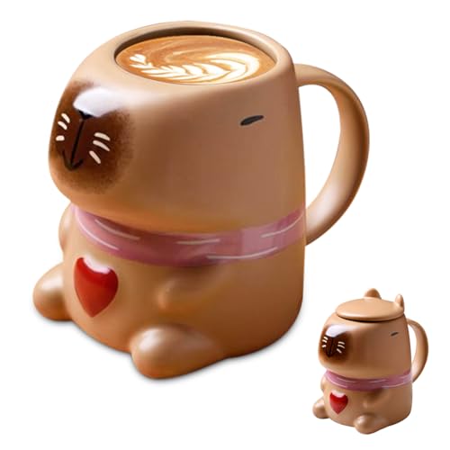 LOMUG Süß Capybara Becher mit Deckel, 400ml Lustige Capybara Becher, Capibara Tasse, 3D Wasserschwein Kaffeetasse, Personalisiert Capibara Tasse,Süß Geschenk für Frauen Männer Jungs Mädchen Geburtstag von LOMUG