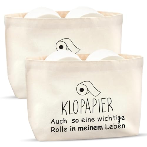 LOMUG Toilettenpapier Aufbewahrung Klopapier Aufbewahrungskorb Toilettenpapierhalter Lustig für WC Badezimmer Toilette Klo Bad Deko, 2 Stück (Weiß Stil 1) von LOMUG