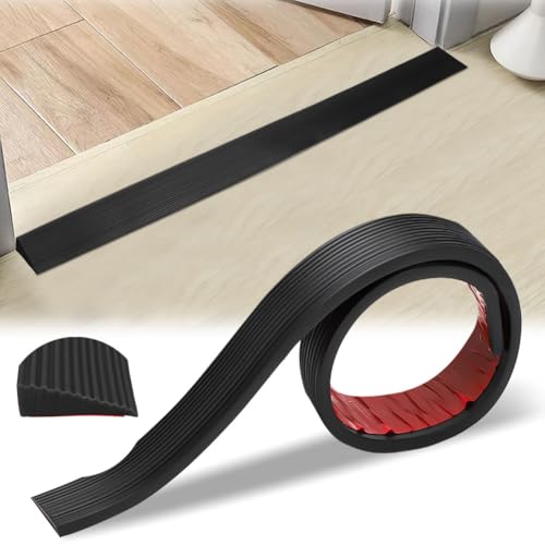 LOMUG Türschwellenrampen Gummirampe, Übergangsprofil Selbstklebend, Ausgleichsprofil, Gummi Türschwellenrampe, Schwellenrampen Rollstuhlrampe für Türöffnungen Kinderwagen Garage (Schwarz, 5x1x100 cm) von LOMUG
