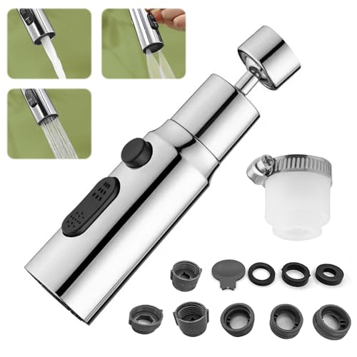 LOMUG Universal Wasserhahn Aufsatz Schwenkbar, 720° Drehbar mit 3 Modi Multifunktionaler Wasserhahn-Luftsprudler, Wasserhahn Verlängerung mit 2 Sprühfunktion, Wassersparer für Küche Brause Bad Aufsatz von LOMUG