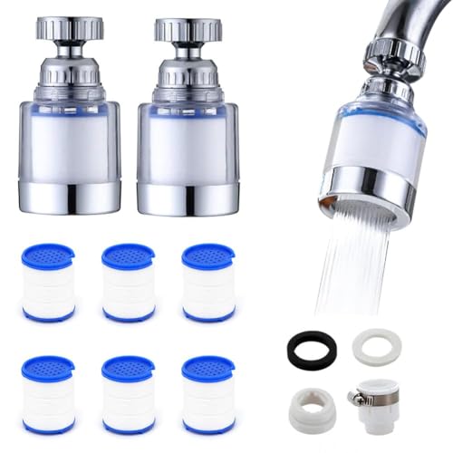 LOMUG Wasserhahn Filter, 360° Wasserfilter Wasserhahn, mit 6PCS PP-Baumwolle Filterelement, 2PCS Wasserhahn Filter, für Zuhause, Geeignet zur Wasserhahnverlängerung in Küche, Bad etc von LOMUG