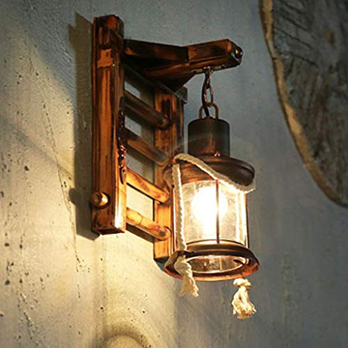 E27 Holz Retro Wandleuchte Kreativ Harz Vintage Antik Nostalgie Hanfseil Rustikale Wandlampe Glas Lampenschirm Korridor Treppen Schlafzimmer Gang Cafe Bar Esszimmer Küche Wohnzimmer Kronleuchter von LONCHAN