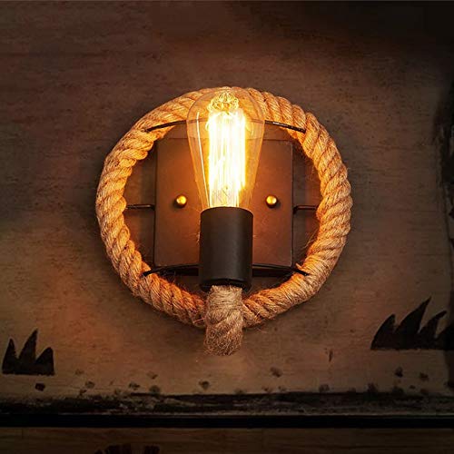 Hanf Seil Wand Lampe Rustikale Vintage Retro Wandlampe E27 Wandleuchte Industrie Balkon Kreatives Wandleuchter Gang Bar Cafe Esszimmer Küche Wandbeleuchtung Büro Wohnzimmer Hängeleuchte Kronleuchter… von LONCHAN