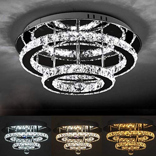 LONCHAN K9 Kristall Deckenleuchte LED 36W Modernes Design Deckenlampe Edelstahl Mit Deckenbeleuchtung Esszimmer Schlafzimmer Wohnzimmer Deckenlicht Büro Küche Transparent Kronleuchter… von LONCHAN