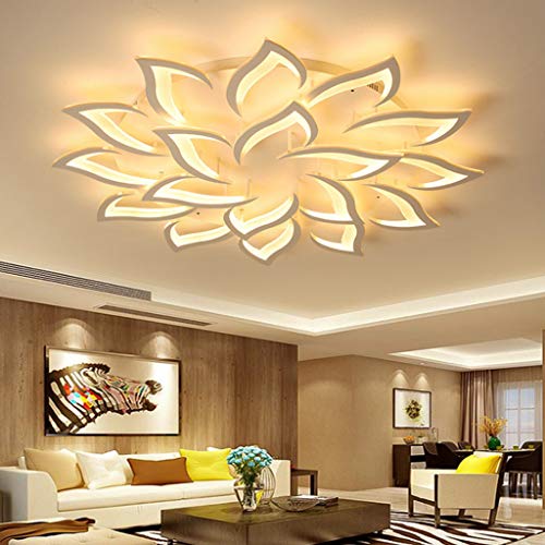 LONCHAN LED Moderne Deckenlampe Kreative Blumenform Deckenleuchte Metall Acryl Blütenblatter Deckenbeleuchtung Mit Kronleuchter Kinderzimmer Wohnzimmer Schlafzimmer,18 heads/120cm/108w von LONCHAN