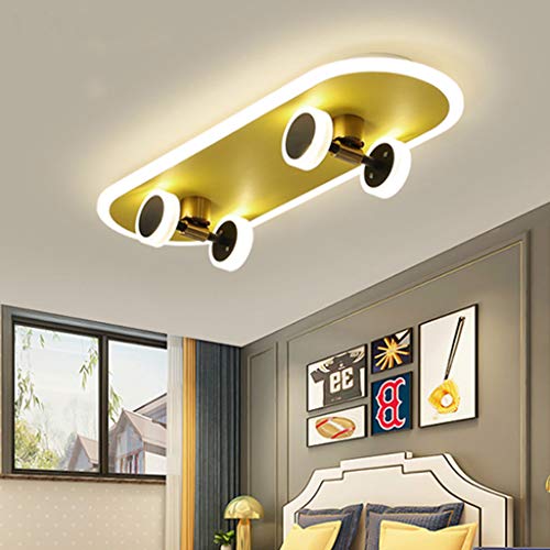 LED Skateboard Deckenleuchte Goldene Kinderzimmer Cartoon Deckenlampe Junge Mädchen Deckenbeleuchtung Modern 32W Acryl Kronleuchter Schlafzimmer Wohnzimmer Kindergarten Beleuchtung Deckenlicht,6500k… von LONCHAN