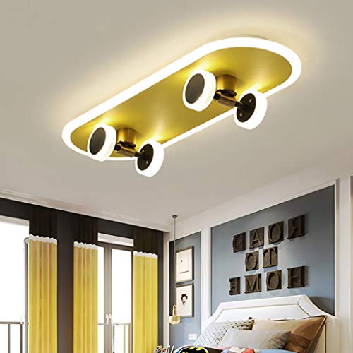 LED Skateboard Deckenleuchte Goldene Kinderzimmer Cartoon Deckenlampe Junge Mädchen Deckenbeleuchtung Modern 32W Acryl Kronleuchter Schlafzimmer Wohnzimmer Kindergarten Beleuchtung Deckenlicht von LONCHAN