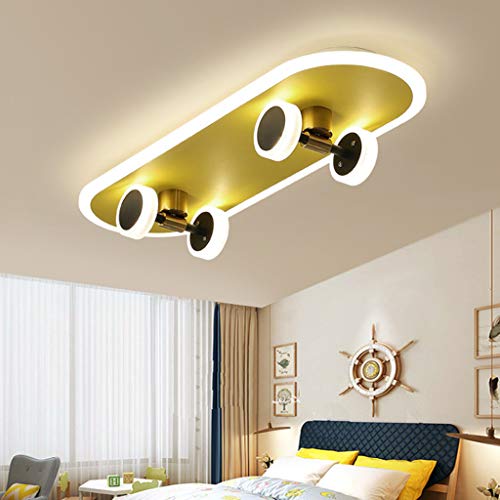 LED Skateboard Deckenleuchte Goldene Kinderzimmer Cartoon Deckenlampe Junge Mädchen Deckenbeleuchtung Modern 32W Acryl Kronleuchter Schlafzimmer Wohnzimmer Kindergarten Beleuchtung Deckenlicht,3000k… von LONCHAN