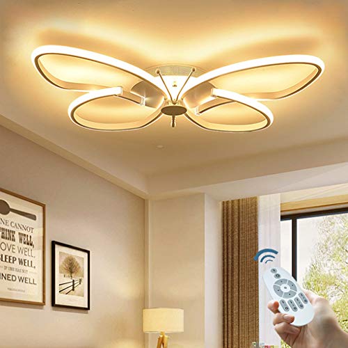 Modern LED Deckenleuchte Wohnzimmer Leuchte Weiß Schmetterling Design Deckenlampe Kreative Acryl Metall Dimmable Mit Fernbedienung Schlafzimmer Kinderzimmer Restaurant Jungen Beleuchtung,64cm/42w… von LONCHAN