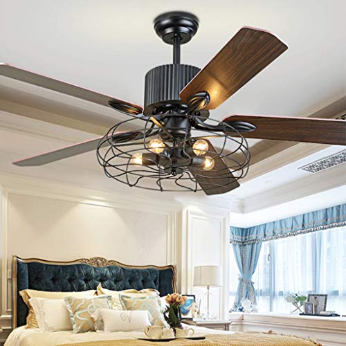 Retro Deckenventilatoren Mit Beleuchtung E27*5 Holzklinge Deckenleuchte Ventilator Deckenlampe 3 Dateien Einstellbare Windgeschwindigkeit Mit Fernbedienung Ultra Leise Esszimmer Wohnzimmer Kann Timing von LONCHAN