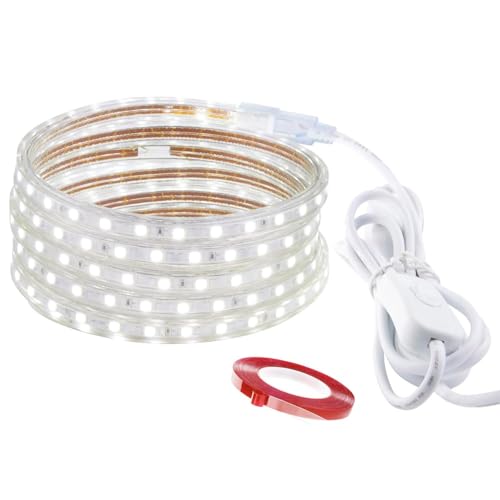 LONCWO LED Streifen 2m, IP65 Wasserdicht LED Strip 220V 230V LED Band mit Stecker LED Lichtleiste, Weiß, 2M von LONCWO