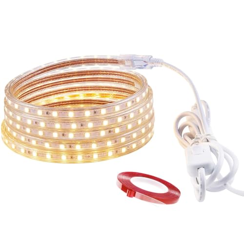 LONCWO LED Streifen 6m, IP65 Wasserdicht LED Strip LED Leuchtband mit Schalter 220V 230V LED Lichtstreifen, Warmweiss, 6M von LONCWO