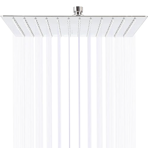 LONENESSL 12 Zoll Regenduschkopf Quadratischer Fester Duschkopf, Großer Regenduschkopf Edelstahl Ultra Dünn Regenduschkopf, Badezimmer Top Spray Quadratischer Wasserfall Duschkopf von LONENESSL