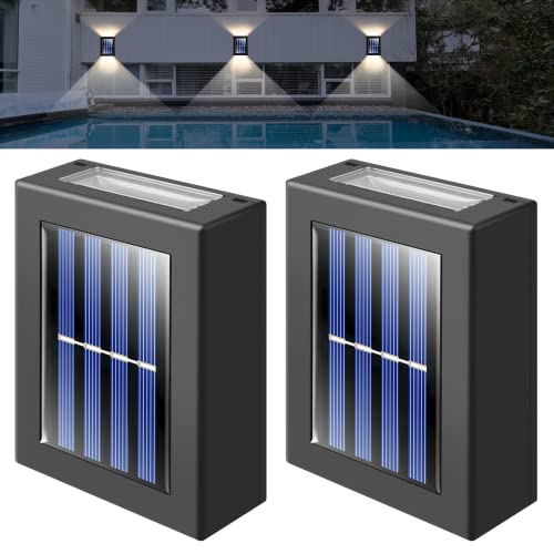 LONENESSL 2er Set Solar Wandleuchten Schwarz, IP65 Wasserdicht, mit Lichtsensor - für Garten, Terrasse, Eingangsbereich, AJ201 von LONENESSL