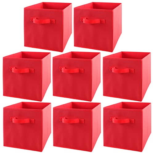 LONENESSL Faltbare Aufbewahrungsboxen mit Griff, 8 Stück Stoff Faltbare Aufbewahrungswürfel Offene Aufbewahrungskörbe Quadratische Organizer Boxen für Spielzeug Kleidung und Bücher Organisation - Rot von LONENESSL