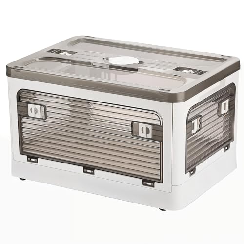 LONENESSL Stapelbox Faltbare 27-53L Aufbewahrungsbox mit Deckel Groß mit Türen & Rädern (53L) von LONENESSL
