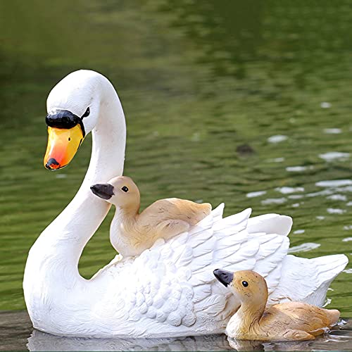 LONG-L Schwimmende Harz Schwan Figur,Tier Enten Jagd Köder,Fischteich Landschaftsbau Dekor Garten Rasen Terrasse Statue Im Freien,Echte Schwan-Größe 45cm,C-White von LONG-L