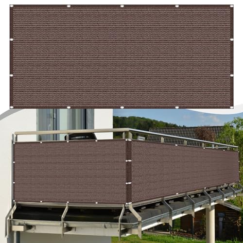 Balkon Blickdicht Sichtschutz 125 x 750 cm Uv-Schutz HDPE Wetterfester, Schutz vor Neugierigen Blicken Balkonabdeckung, Balkon-Sichtschutz für Gartenanlagen, Camping, Braun von LONGCAO