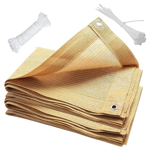 Balkon Seitensichtschutz 130 x 680 cm Blickdichte Windschutz Und Uv-Schutz mit Kabelbinder Balkon Sichtschutz Balkonverkleidung für Terrasse, Garten, Sandgelb von LONGCAO