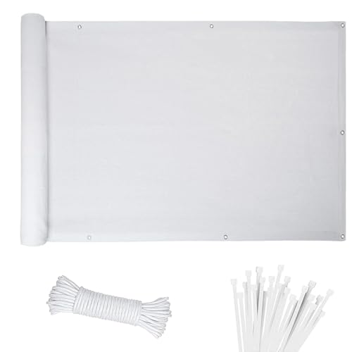 Balkon Sichtschutz Balkonabdeckung 50 x 350 cm HDPE Balkonbespannung mit Kabelbinder Atmungsaktiv Balkon Sichtschutz Balkonverkleidung für Gartenanlagen, Camping, Weiß von LONGCAO