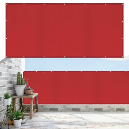 Balkon Sichtschutz Ohne Bohren 50 x 650 cm Uv-Schutz HDPE Wetterfester, Schutz vor Neugierigen Blicken Balkonabdeckung, Balkon-Sichtschutz für Balkongeländer Terrasse, Rot von LONGCAO