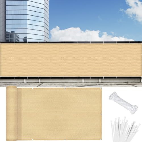 Balkon Sichtschutz Wetterfest 130 x 400 cm HDPE Balkonbespannung mit Kabelbinder Atmungsaktiv Balkon Sichtschutz Balkonverkleidung für Balkongeländer Terrasse, Sandgelb von LONGCAO