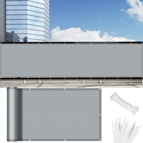 Balkon Sichtschutz Wetterfest 60 x 700 cm HDPE Balkonbespannung mit Kabelbinder Atmungsaktiv Balkon Sichtschutz Balkonverkleidung für Balkongeländer Terrasse, Grau von LONGCAO