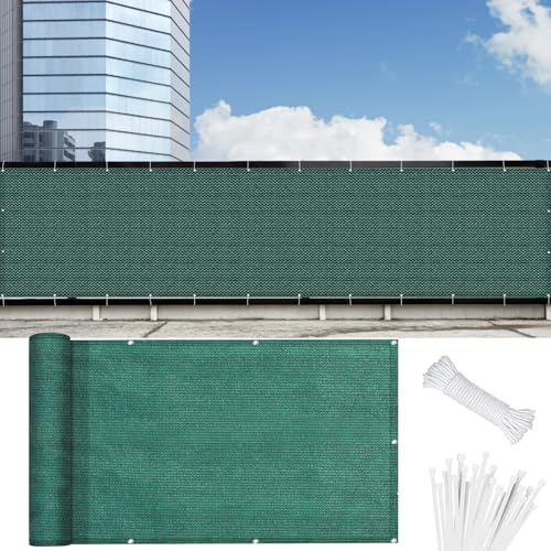 Balkon Sichtschutz Wetterfest 70 x 500 cm HDPE Balkonbespannung mit Kabelbinder Atmungsaktiv Balkon Sichtschutz Balkonverkleidung für Balkongeländer Terrasse, Dunkelgrün von LONGCAO