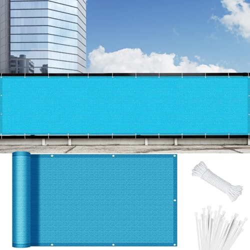Balkon Sichtschutz Wetterfest 85 x 520 cm HDPE Balkonbespannung mit Kabelbinder Atmungsaktiv Balkon Sichtschutz Balkonverkleidung für Balkongeländer Terrasse, Himmelblau von LONGCAO