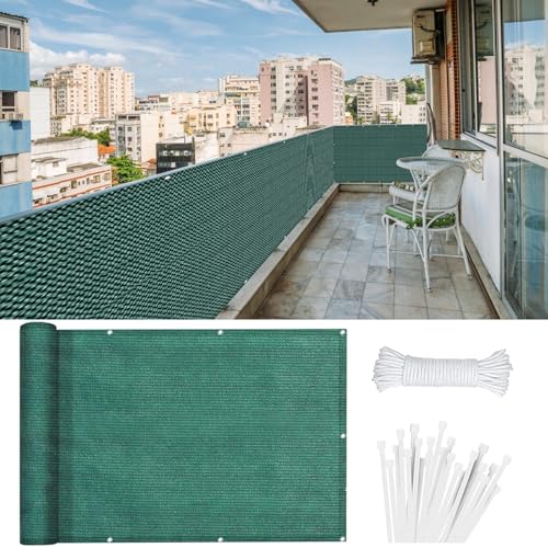 Balkonbespannung Sichtschutz 115 x 350 cm HDPE Balkonbespannung mit Kabelbinder Atmungsaktiv Sonnenschutz Balkon Ohne Bohren für Balkongeländer Terrasse, Dunkelgrün Balkonbespannung Sichtschutz 115 x 350 cm HDPE Balkonbespannung mit Kabelbinder Atmungsaktiv Sonnenschutz Balkon Ohne Bohren für Balkongeländer Terrasse, Dunkelgrün von LONGCAO