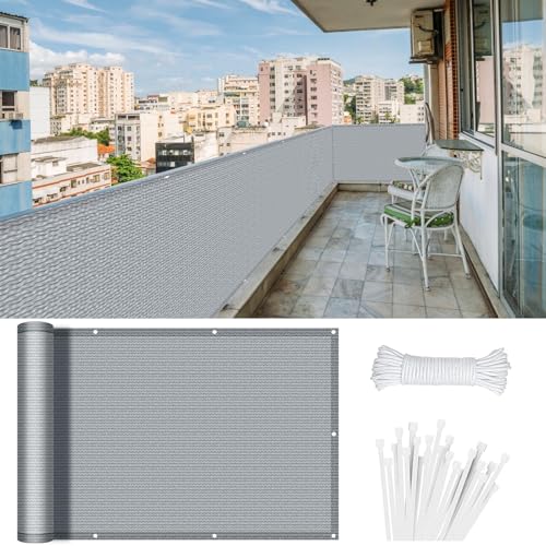 Balkonbespannung Sichtschutz 120 x 750 cm HDPE Balkonbespannung mit Kabelbinder Atmungsaktiv Sonnenschutz Balkon Ohne Bohren für Balkongeländer Terrasse, Grau Balkonbespannung Sichtschutz 120 x 750 cm HDPE Balkonbespannung mit Kabelbinder Atmungsaktiv Sonnenschutz Balkon Ohne Bohren für Balkongeländer Terrasse, Grau von LONGCAO