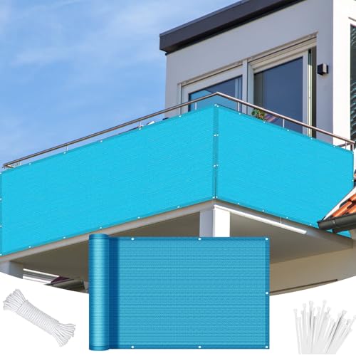 Balkonbespannung Sichtschutz 140 x 680 cm Blickdichte Windschutz Und Uv-Schutz mit Kabelbinder Sonnenschutz Netz, Balkonverkleidung mit Seil für Gartenanlagen, Camping, Himmelblau Balkonbespannung Sichtschutz 140 x 680 cm Blickdichte Windschutz Und Uv-Schutz mit Kabelbinder Sonnenschutz Netz, Balkonverkleidung mit Seil für Gartenanlagen, Camping, Himmelblau von LONGCAO