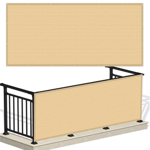 Balkonverkleidung Balkon 150 x 280 cm HDPE Balkonbespannung mit Kabelbinder Atmungsaktiv Balkonverkleidung Balkonabdeckung Balkonbespannung für Gartenanlagen, Camping, Sandgelb von LONGCAO