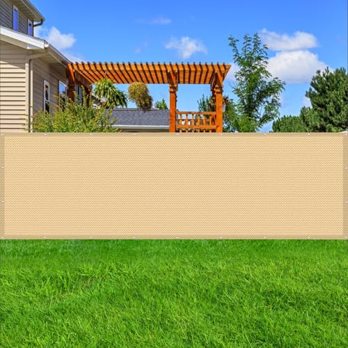 Balkonverkleidung Balkon 80 x 580 cm Ohne Bohren Blickdichte Wind Uv-Schutz mit Ösen Kabelbinder Kordel Balkon Sichtschutz Balkonverkleidung für Balkongeländer Terrasse, Sandgelb von LONGCAO