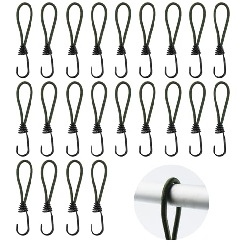 22 kurze Bungee-Seile mit Haken (6 mm dick), kleine Bungee-Seile mit Haken, kleine Bungee-Seile mit Haken, elastische Bungee-Schlaufen mit Metallhaken, für Plane, Zelt, Camping, Befestigung von LONGDENEKHALIQ