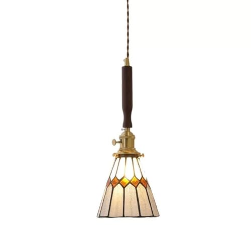 LONGDUOU Retro Holzleuchter Moderne wassergemusterte Glas-Hängelampe mit Drehschalter, elegante Hängelampe aus Messing für Küche Insel Studerzimmer Wohnzimmer von LONGDUOU