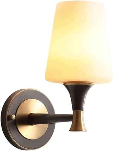 LONGDUOU Wandleuchte komplett aus Kupfer im amerikanischen Stil, Basis E 27, Lampenschirm aus Milchglas, einfaches Wandlicht, für Schlafzimmer, Wohnzimmer, Arbeitszimmer, Wohnzimmer LONGDUOU Wandleuchte komplett aus Kupfer im amerikanischen Stil, Basis E 27, Lampenschirm aus Milchglas, einfaches Wandlicht, für Schlafzimmer, Wohnzimmer, Arbeitszimmer, Wohnzimmer von LONGDUOU