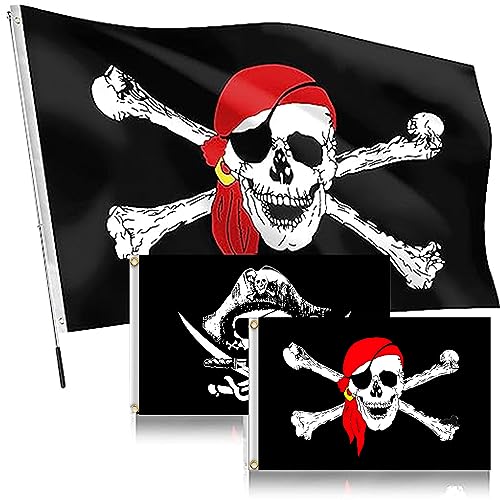 2 pcs 150 * 90cm,Schädel Flagge,Piraten Flagge Set,Piraten Schädel Flagge,Große Schwarz Piratenflagge,Pirat mit Kopftuch Flagge,Party Dekorationen,für Piraten Party,Piraten Tag,Halloween Dekoration von LONGHAO