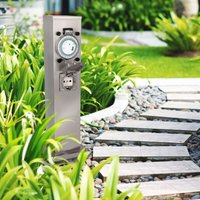 Garten Steckdosensäule für außen - Farbe: Edelstahl - Ausführung: 3 Steckdosen mit Zeitschaltuhr/Timer von LONGLIFE LED GMBH BY HK