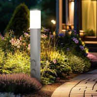 Pollerleuchte 80cm mit 2x Steckdosen E27 Fassung IP44 - Farbe: Edelstahl - Leuchtmittel: Ohne von LONGLIFE LED GMBH BY HK