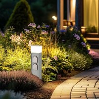 Pollerleuchte mit 2-fach Steckdose für außen, E27 - Farbe: Edelstahl - Leuchtmittel: Ohne von LONGLIFE LED GMBH BY HK