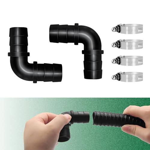 LONGRUNNEW 1 Zoll Ellenbogen Barb Fitting Teich Schlauch Adapter Luftschlauch Armaturen, Gartenschlauch Schnellverbinder mit 4 Klemmen für Pool Überlauf Wasserfall Brunnen Rohr-6 Stück Set von LONGRUNNEW