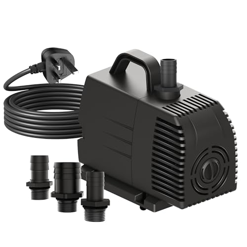 Springbrunnenpumpe 1190GPH 4500L/H Teichpumpe Schutz vor überhitzung Funktion Ultra Leise Aquariumpump Wasserpumpen Mit 5m Kabel für Brunnen, Hydroponik-Systeme.Submersible Tauchpumpe, Schwarz von LONGRUNNEW