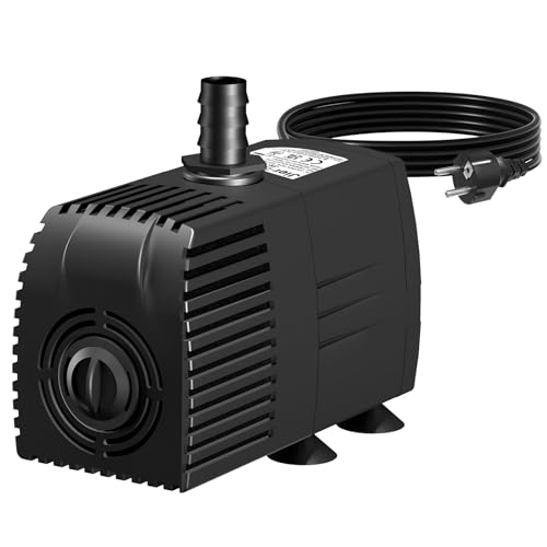 Springbrunnenpumpe 400GPH 1500L/H Teichpumpe Schutz vor überhitzung Funktion Ultra Leise Aquariumpump Wasserpumpen Mit 5m Kabel für Brunnen, Hydroponik-Systeme.Submersible Tauchpumpe, Schwarz von LONGRUNNEW