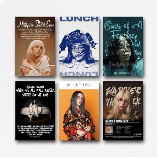 LONGRUi Billie Eilish Musikposter, Wandkunst, Leinwandposter, Raumdekoration, ästhetisches Poster, Druck, Dekorposter, 20 x 30 cm, ungerahmt, 6 Stück LONGRUi Billie Eilish Musikposter, Wandkunst, Leinwandposter, Raumdekoration, ästhetisches Poster, Druck, Dekorposter, 20 x 30 cm, ungerahmt, 6 Stück von LONGRUi