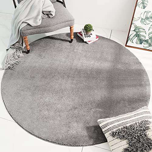 LONGSAO Anti-Rutsch Bereich Teppich Supersoft kurzflor Teppich Wohnzimmer Schlafzimmer Teppich Runde Bodenmatte Fashion einfarbig grau rund, ø 70CM von LONGSAO