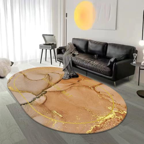 LONGSAO Innenbereich Teppich Oval Waschbar rutschfest Geeignet Wohnzimmer, Schlafzimmer, Spielzimmer Geometrisches gelb-braun-goldenes Krakelee，200 x 300 cm von LONGSAO